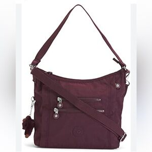 Kipling Belammie Hobo Crossbody Nylon Zip Top Dark Plum Tonal